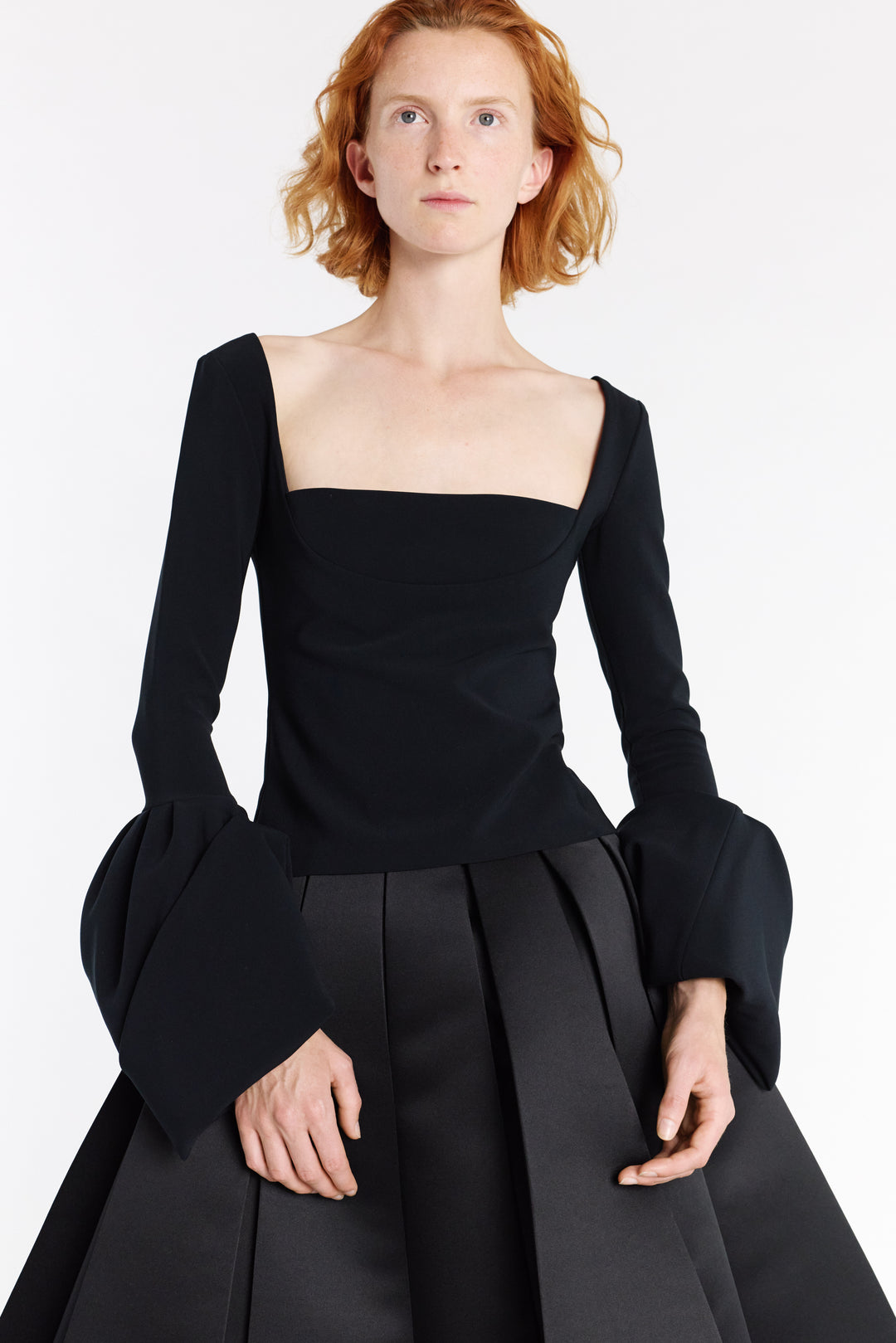 Top With Square Decollete And Puff Cuffs Black