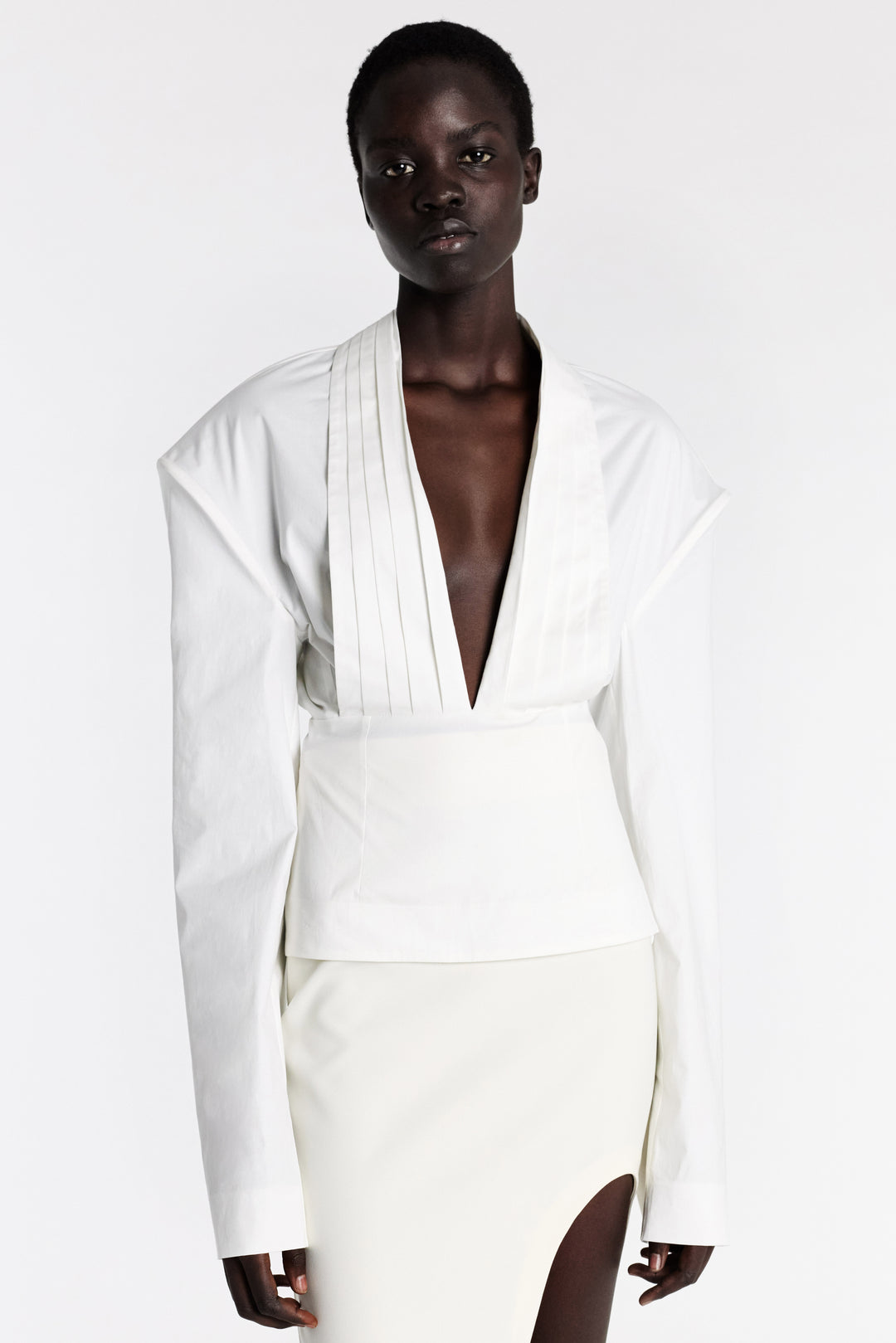 Cummerbund Collar Tuxedo Top White