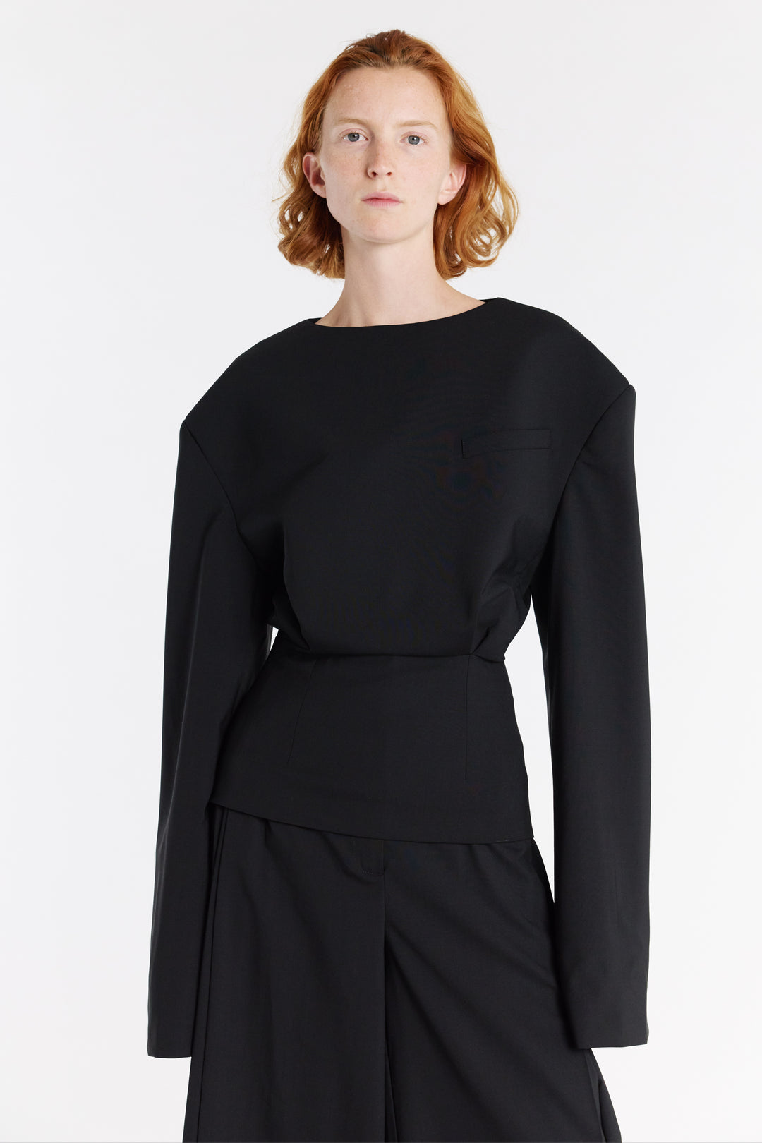 Round Neck Tailored Top Black