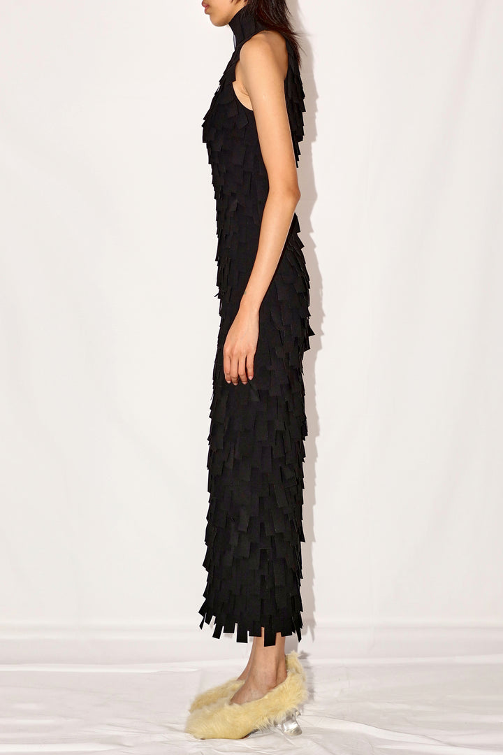 Multi Rectangle Halterneck Midi Dress Black