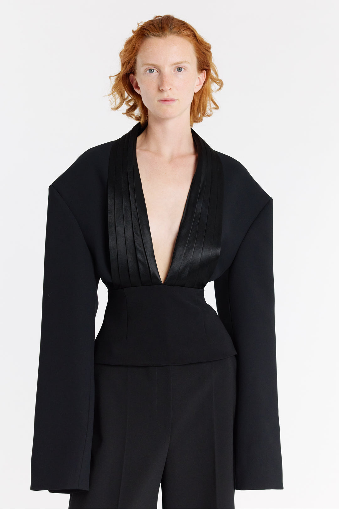 Cummerbund Collar Tuxedo Top Black