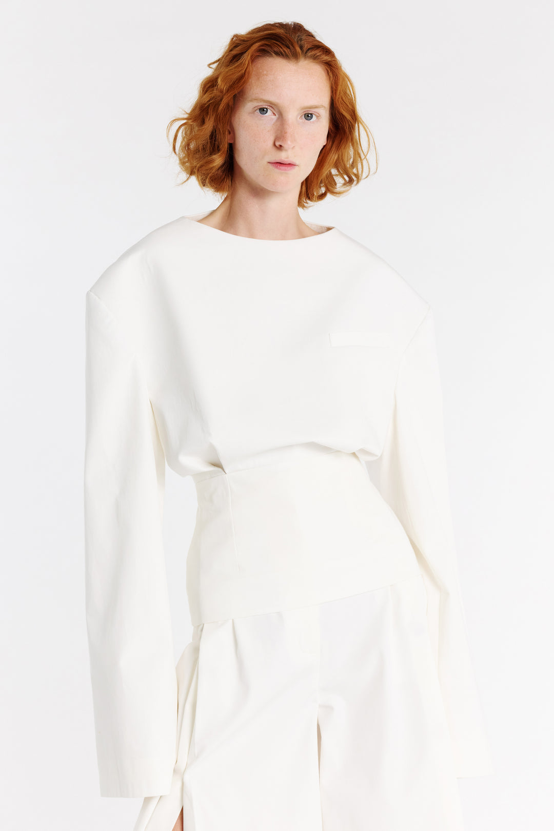 Round Neck Tailored Top White