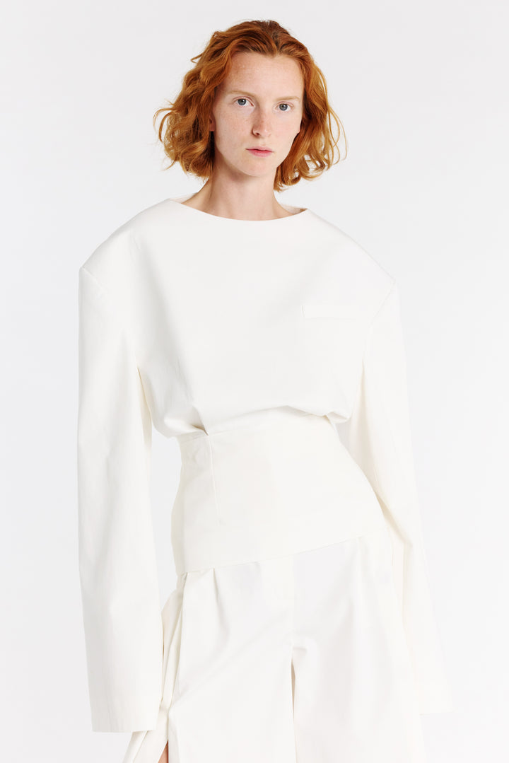 Round Neck Tailored Top White