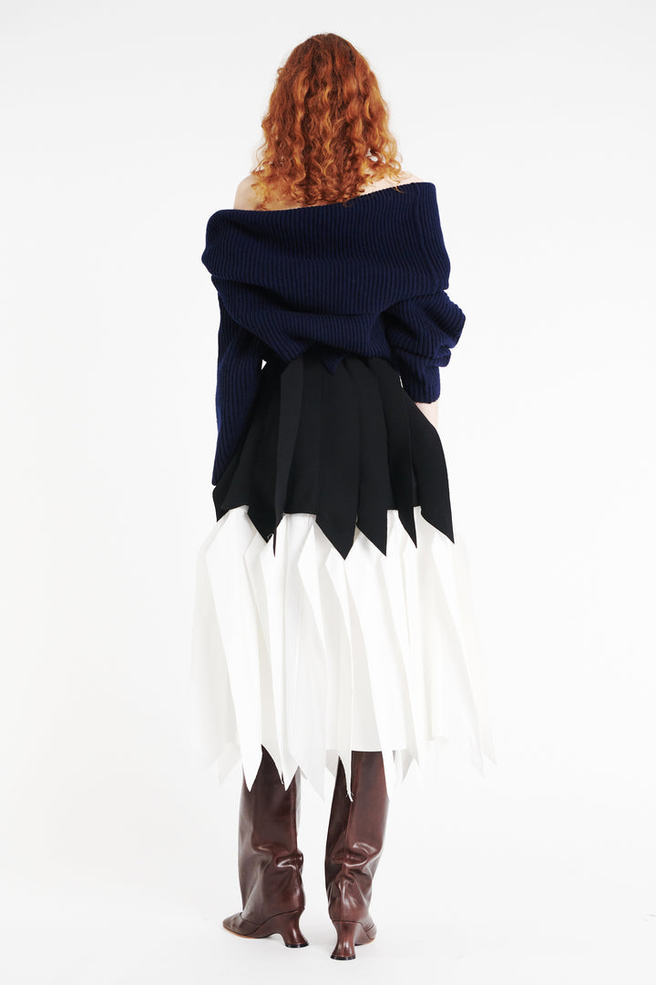 A-Line Skirt With Panel Black White