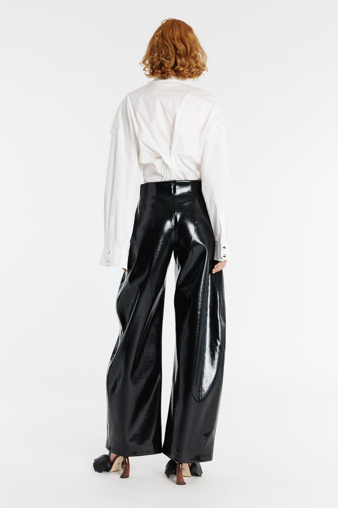 Faux Croc Rounded Trousers Black