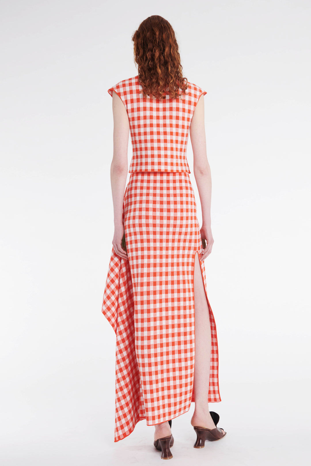 Knitted Sleeveless Top Red White Gingham