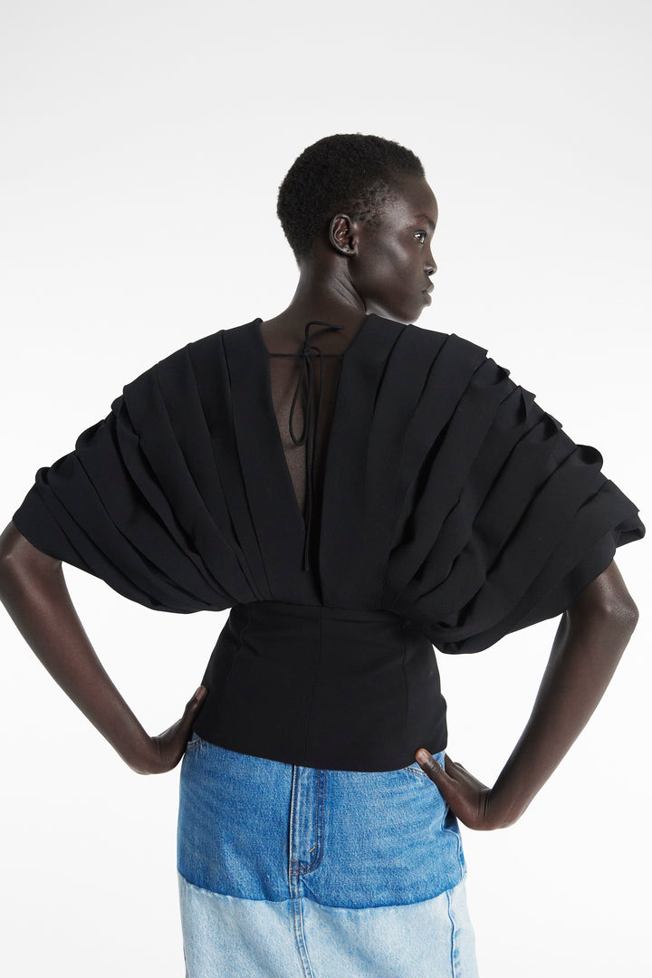 Multi Panel Deep V-Neck Top Black