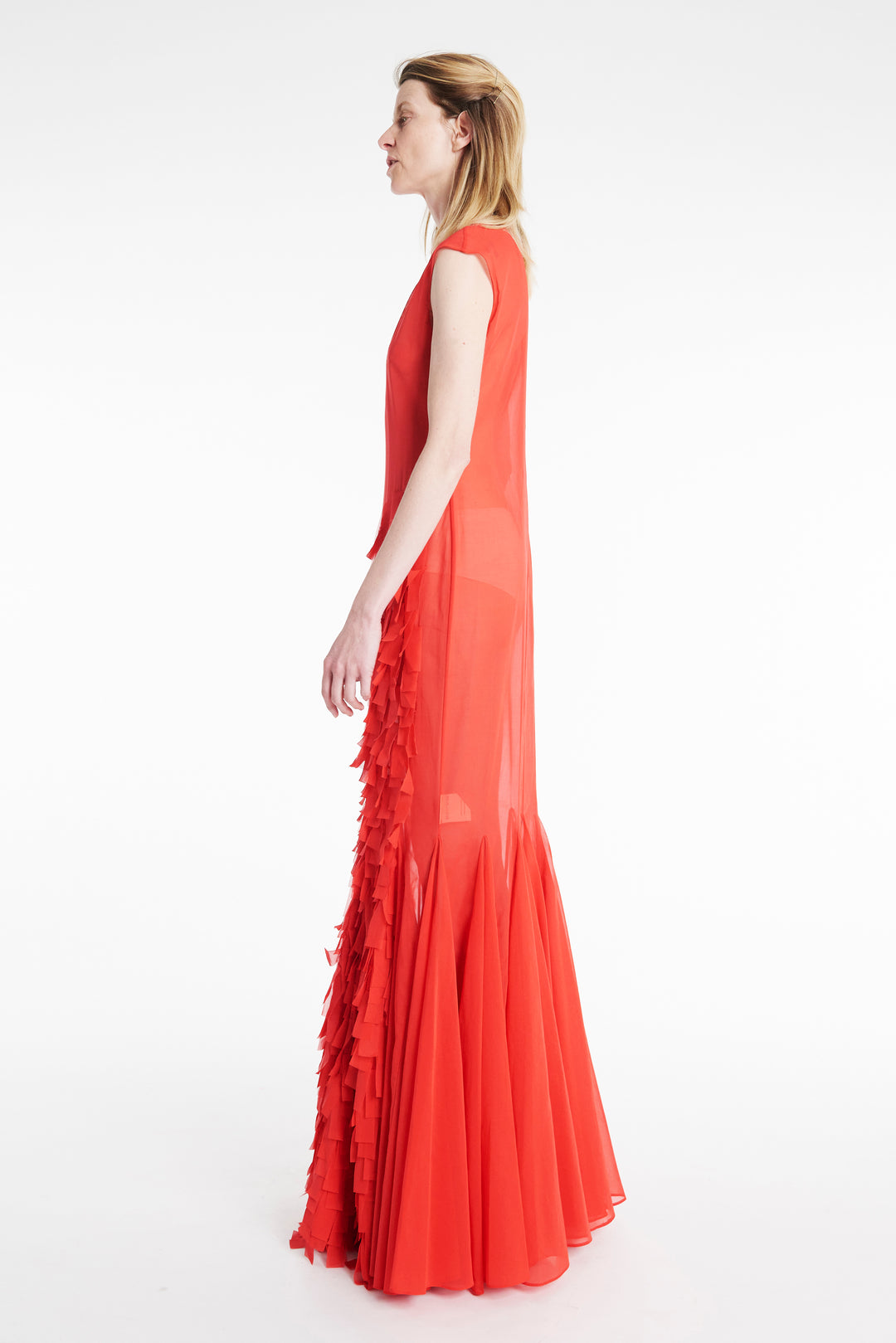 Organza Godet Dress Red