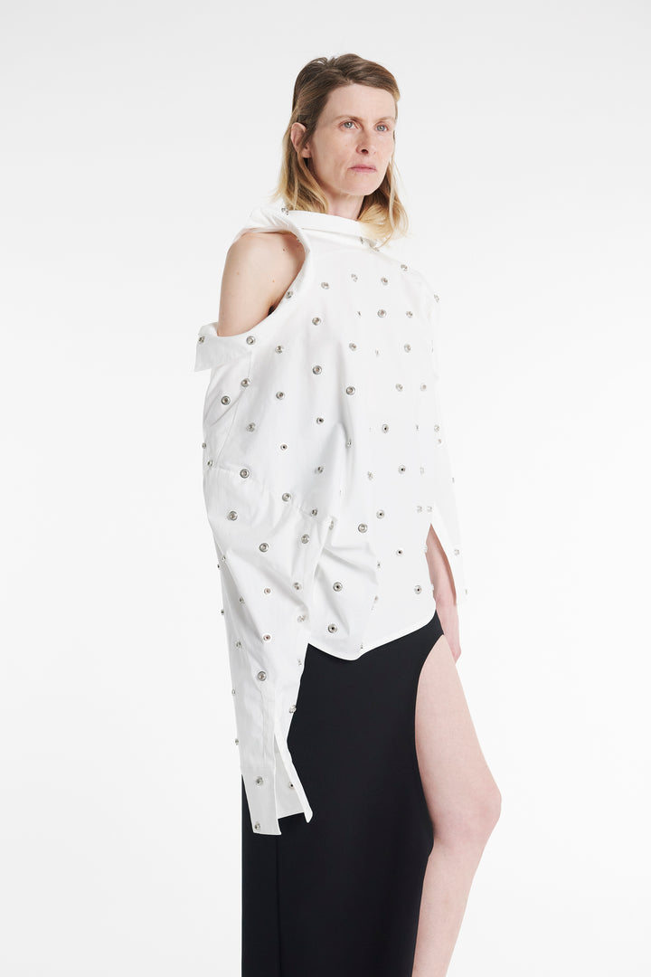 Studded Double Collar Shirt White