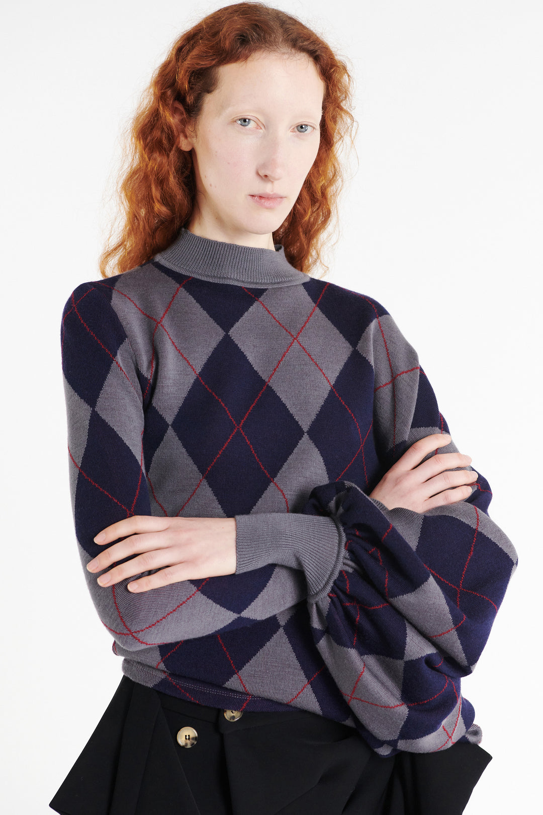 Argyle Knitted Top Navy Grey