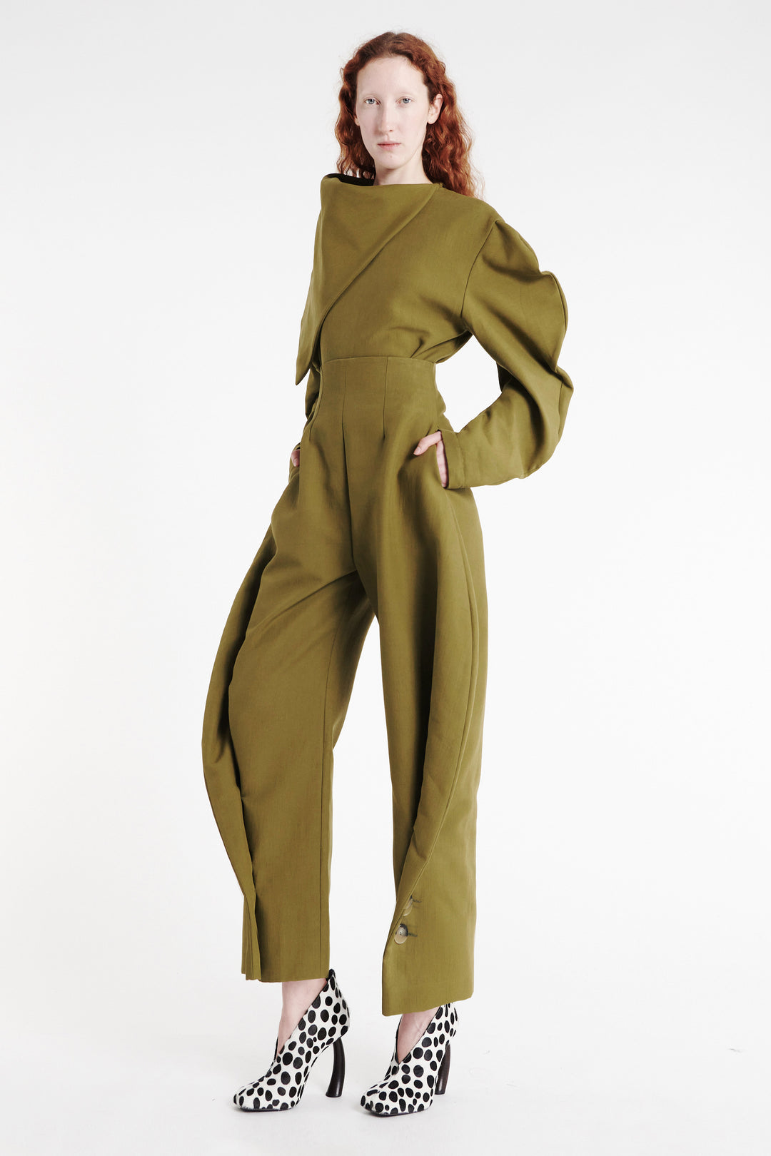 High Rise Rounded Pant Khaki Green