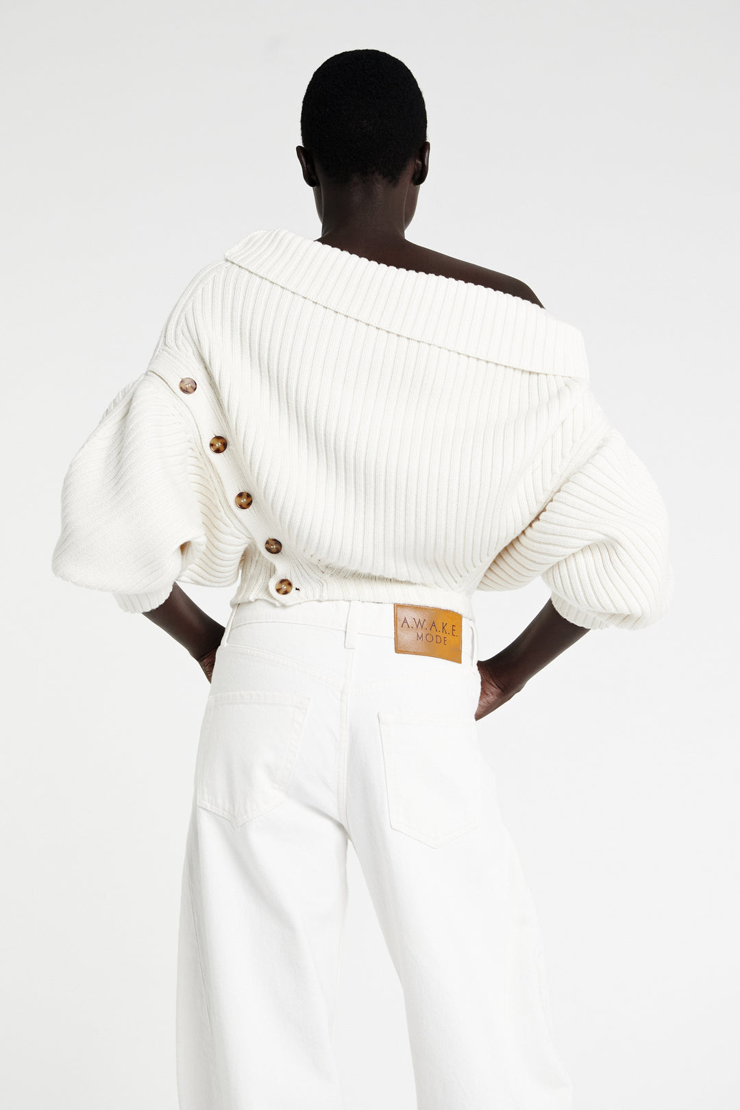 Heavy Rib Sweater With Buttons Ivory