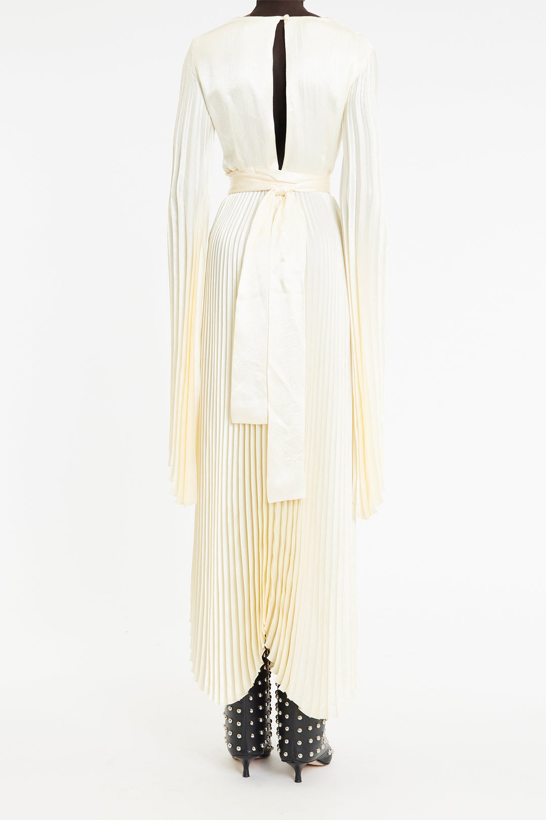 Wrap Around Maxi Dress With Pleated Skirt And Sleeves Ivory