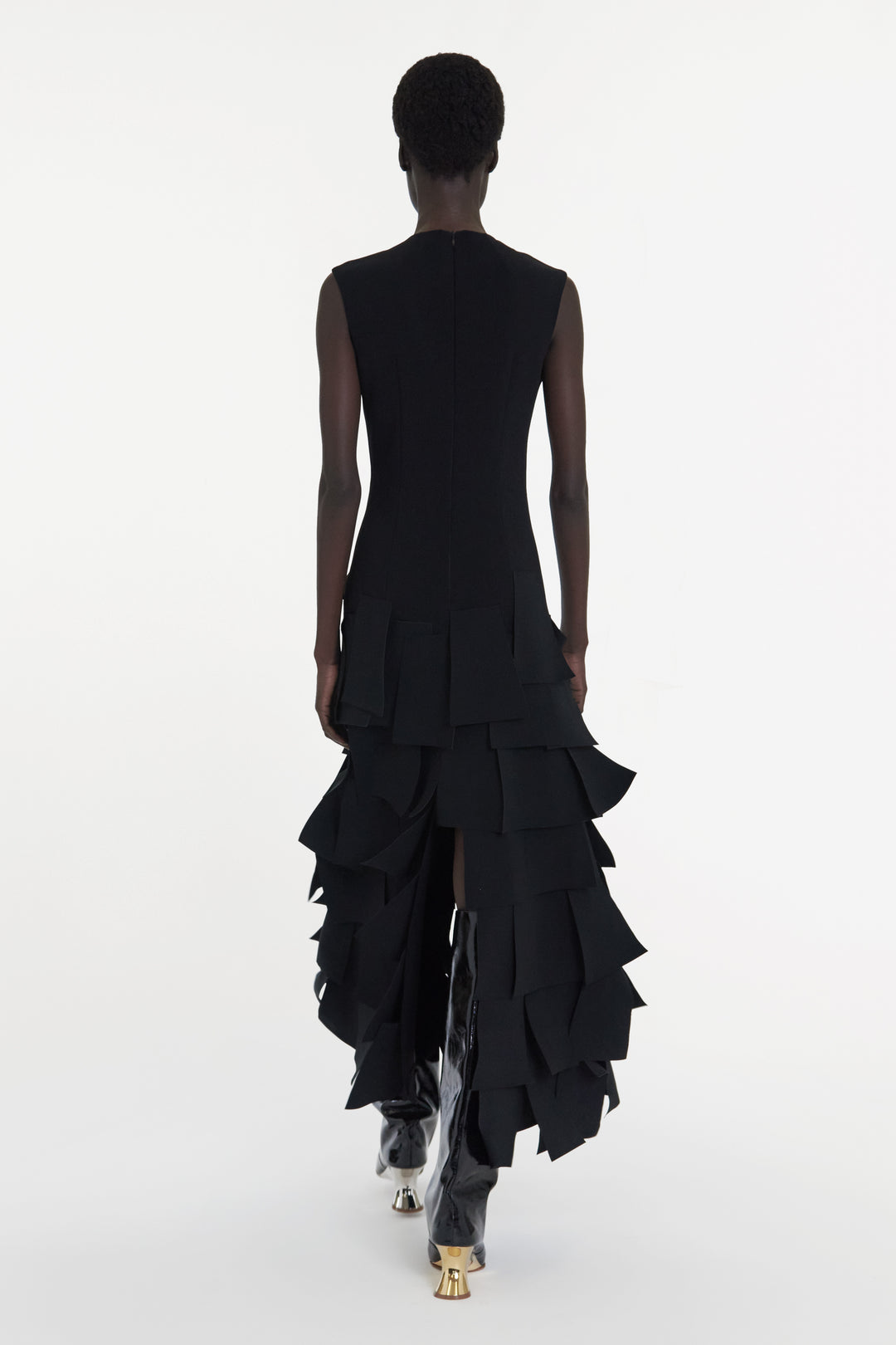 Sleeveless Dress With Laser Cut Elements Black