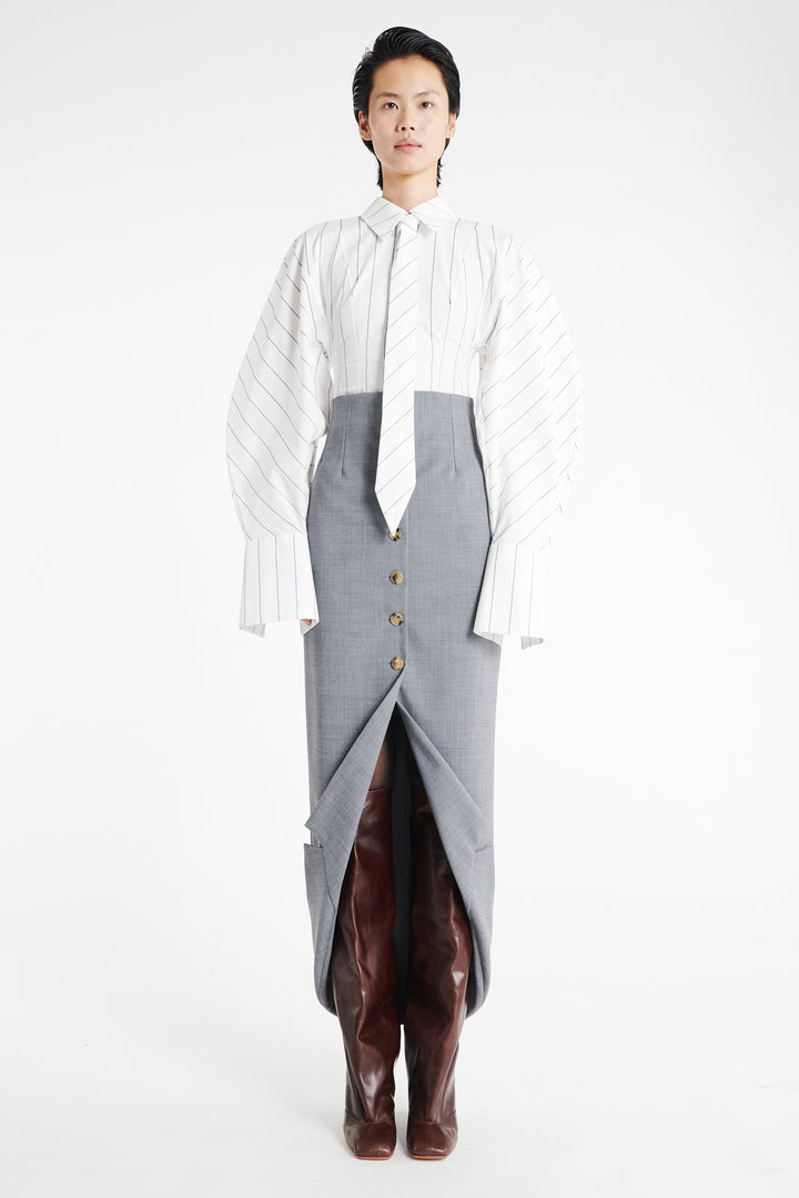 Tailored Skirt With Jacket Collar At Hem Grey Melange
