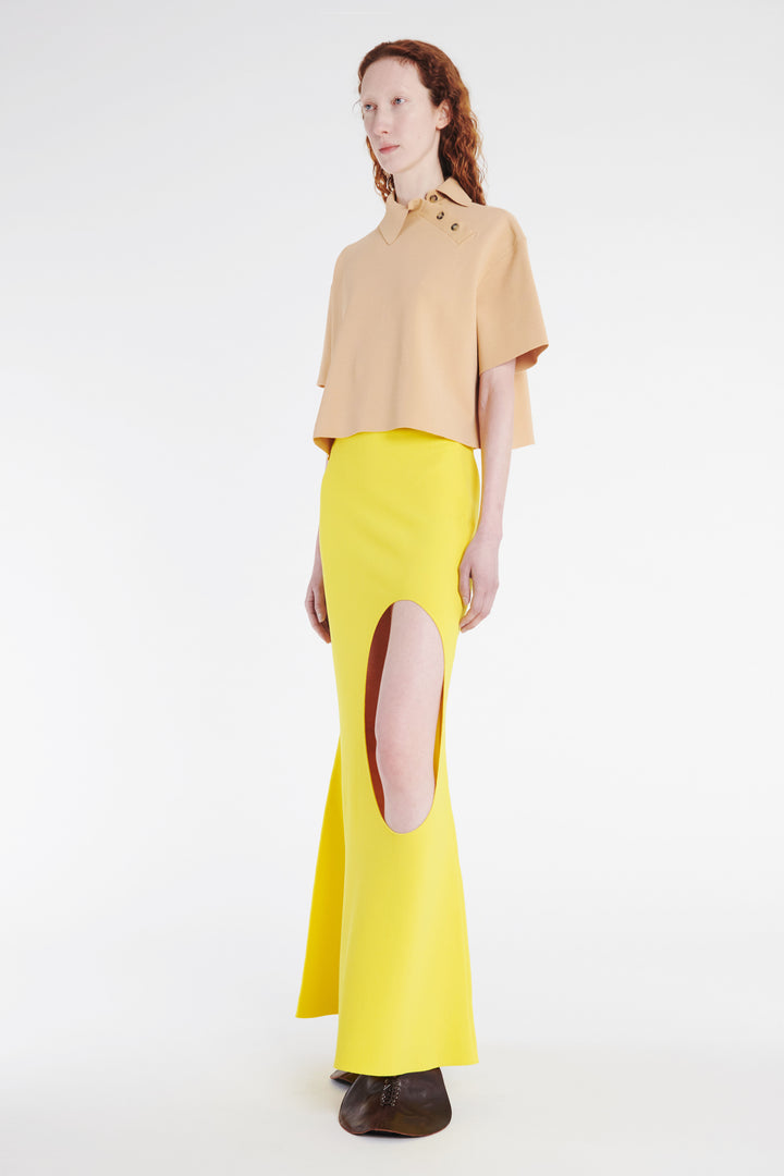 Knitted Flared Skirt With Cutout Yellow