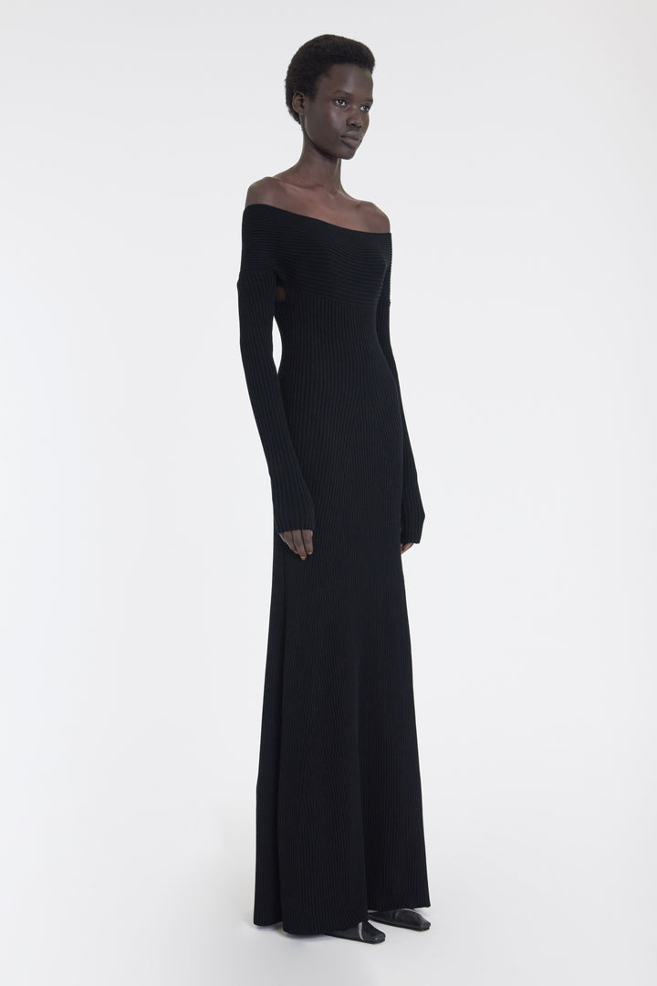 Knit Maxi Off Shoulder Dress Black