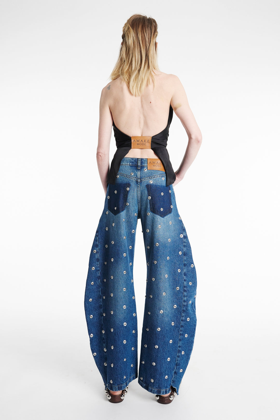 Studded Organic Jeans With Side Inserts Blue