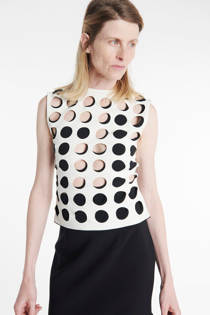Top With Layered Circular Cutouts White Black