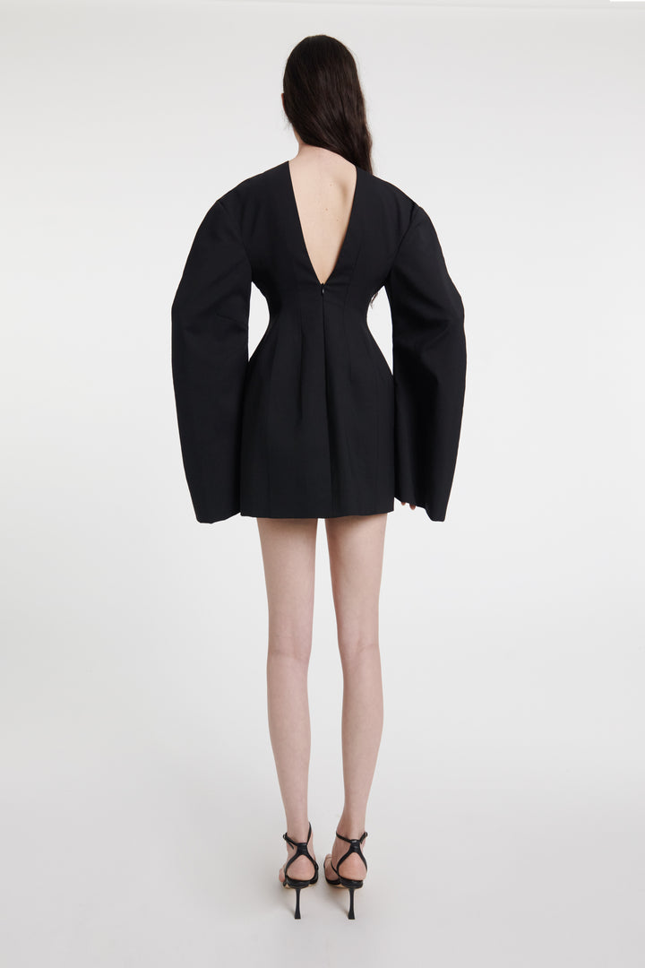 Rounded Sleeve Tailored Mini Dress Black