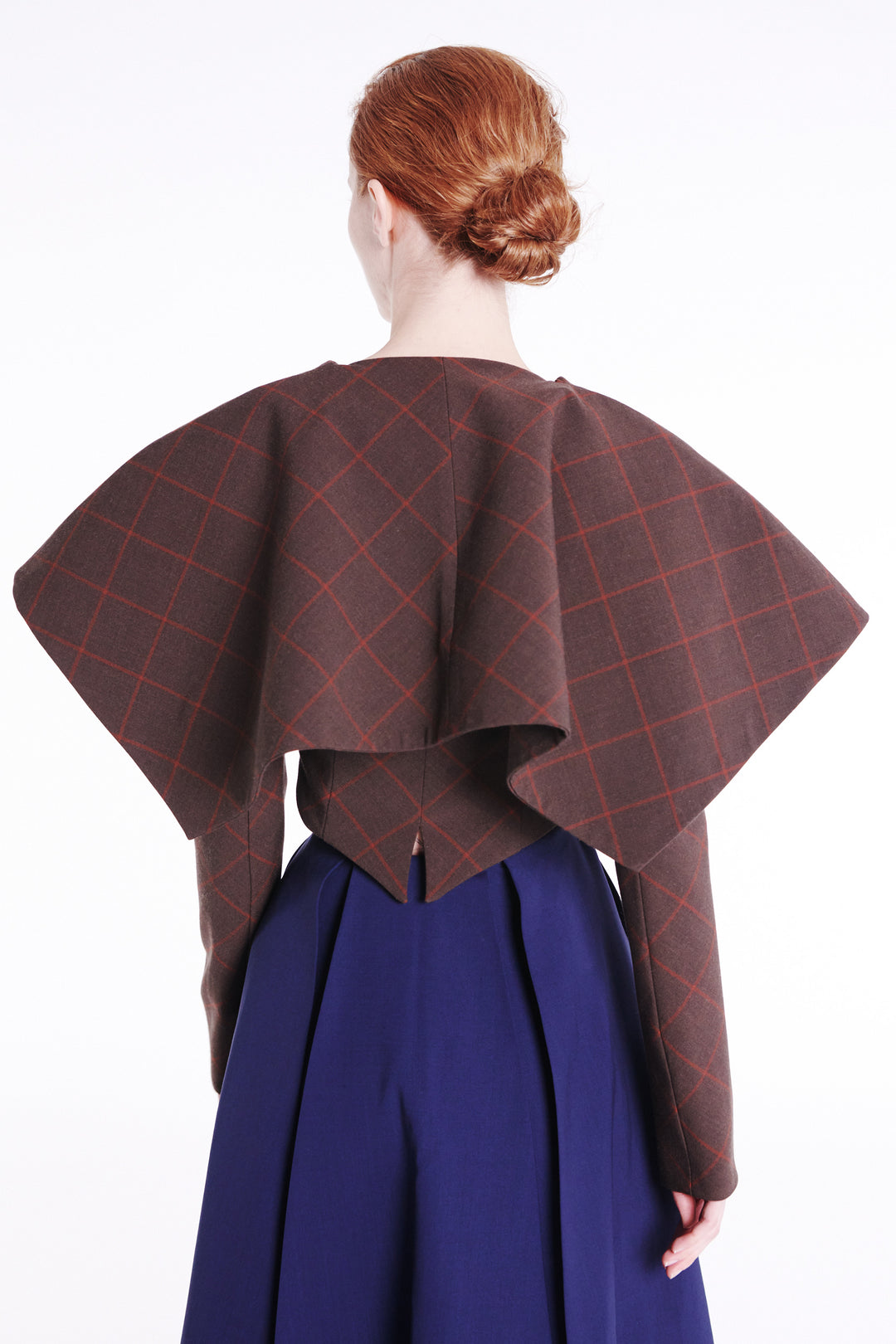 Cropped Jacket With Collar Brown Check