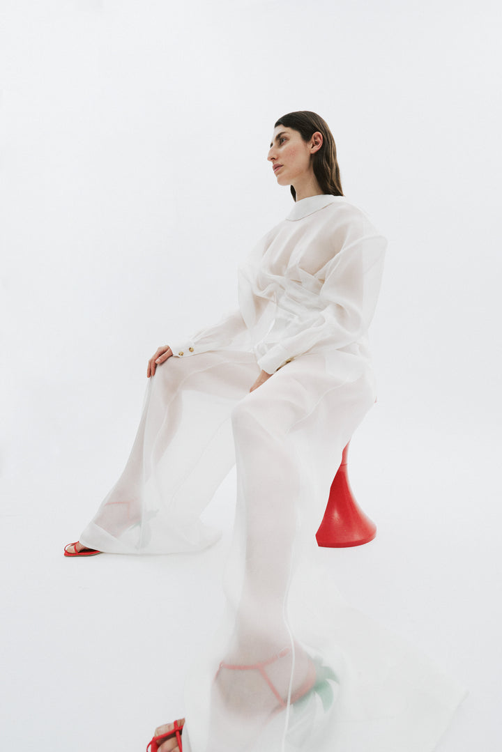 Organza Wide Leg Pants White