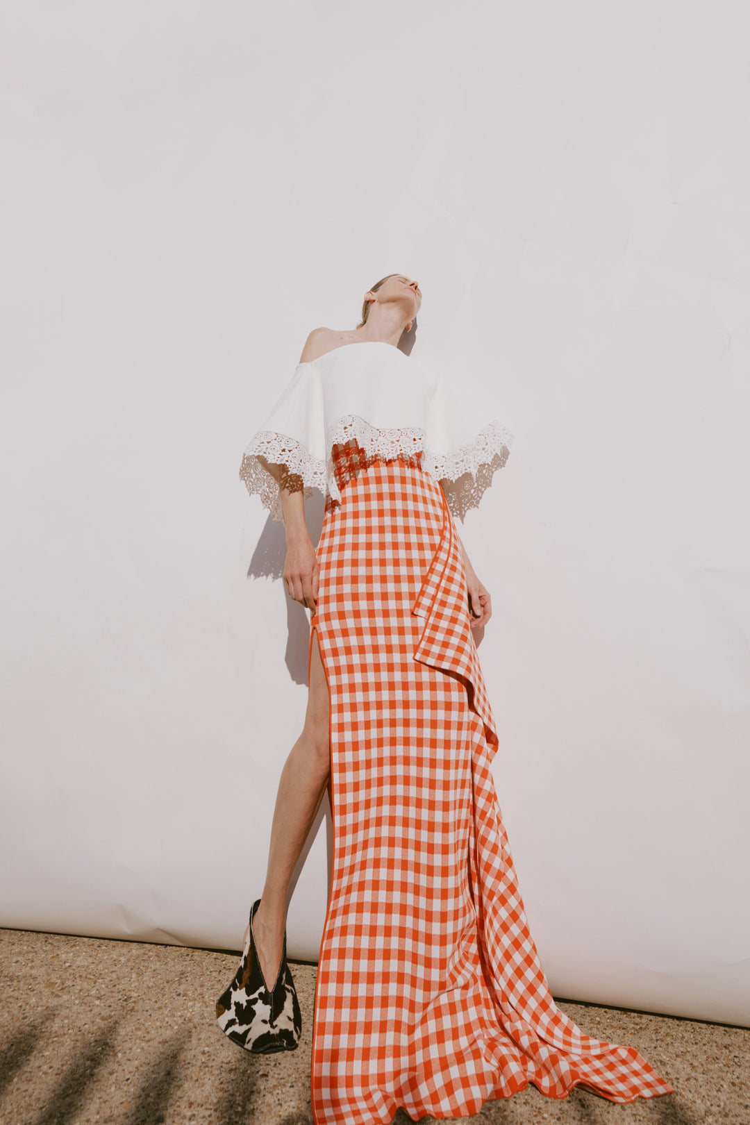 Lace Trimmed Big Collar Top Off White