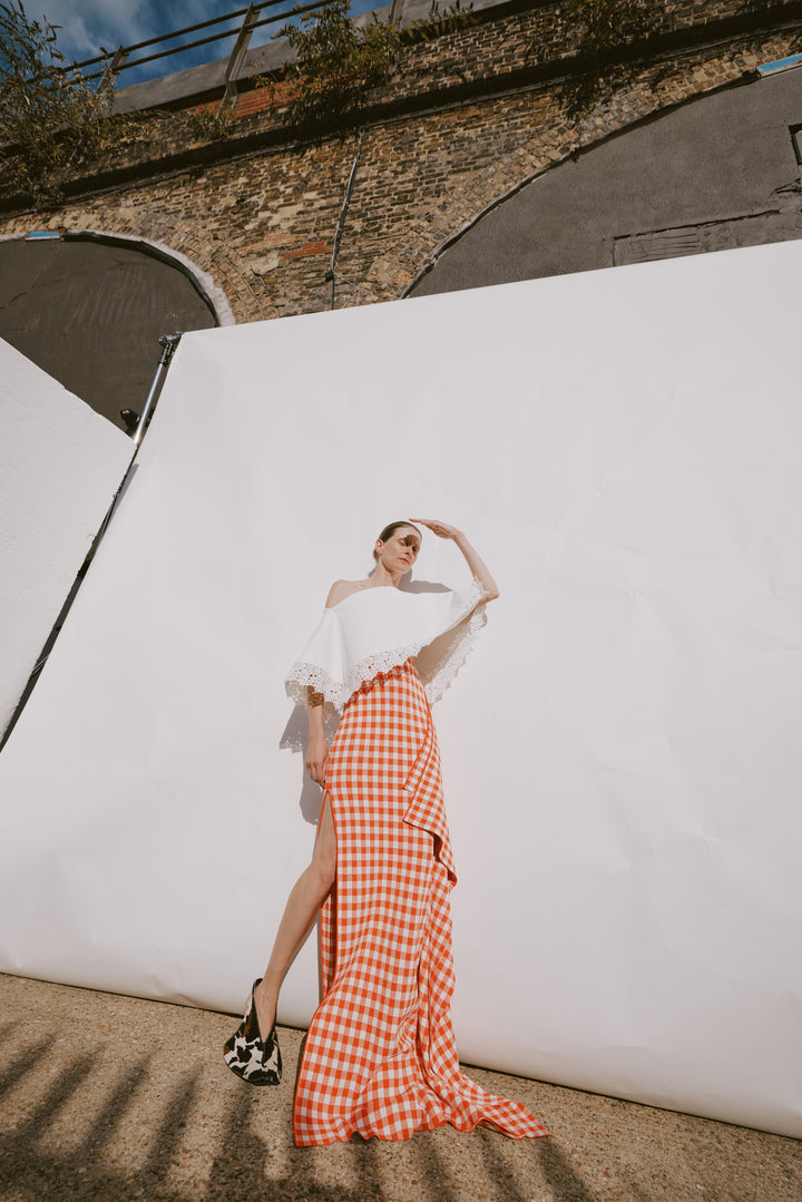 Lace Trimmed Big Collar Top Off White
