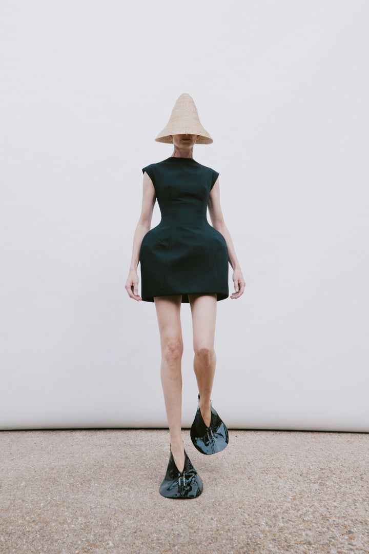 Closed Neckline Sculpted Swan Dress Black