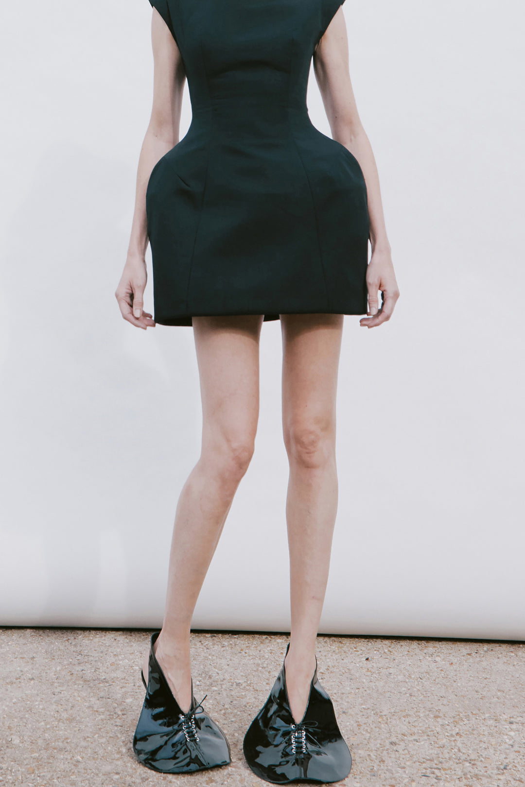 Closed Neckline Sculpted Swan Dress Black