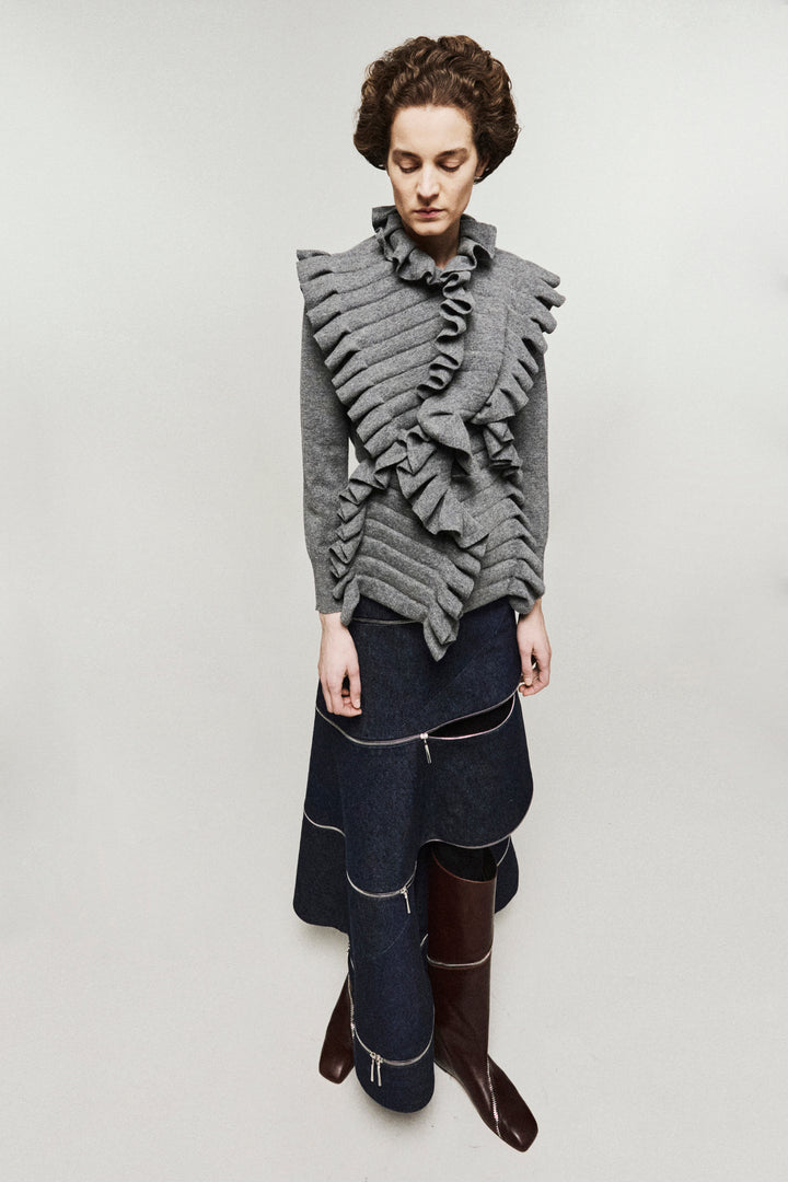 Knitted Jumper With Front Panels Mid Grey Melange