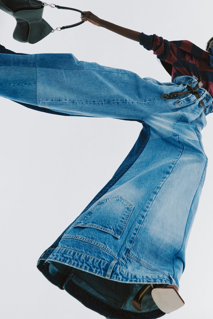 Wide Leg Denim Pants Mid Blue