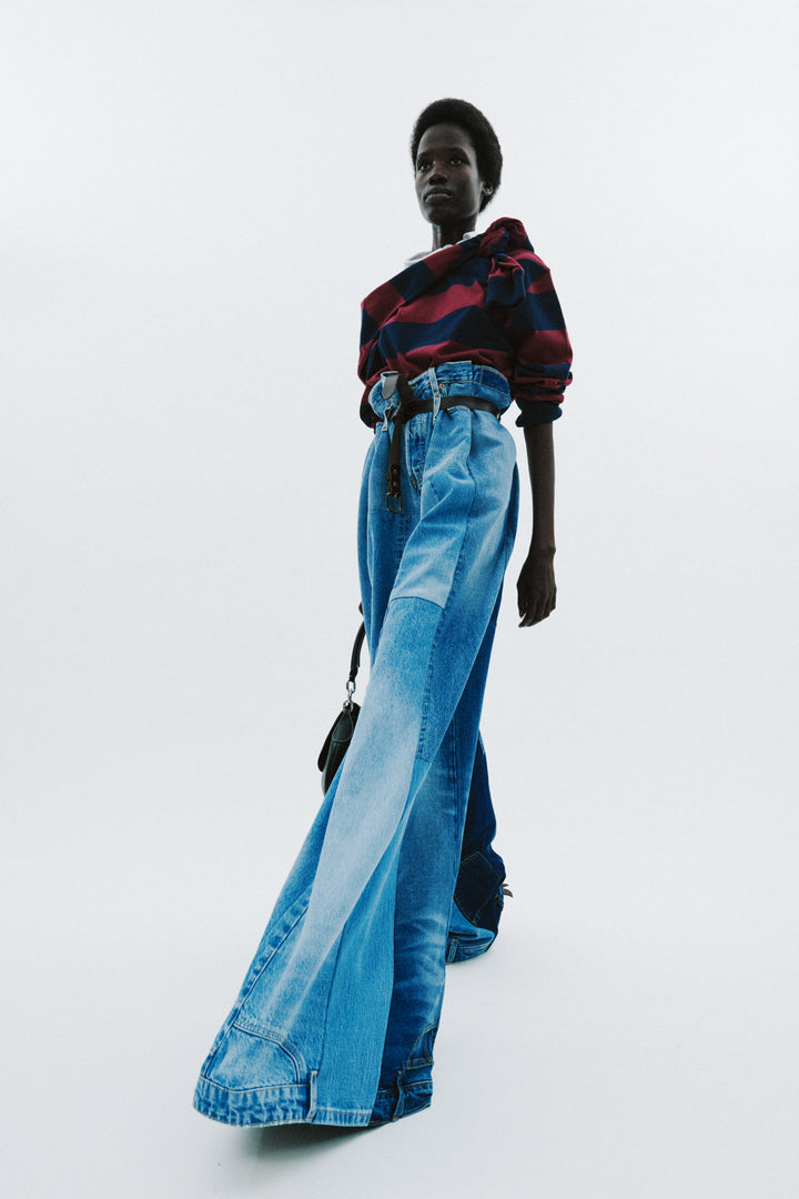 Wide Leg Denim Pants Mid Blue