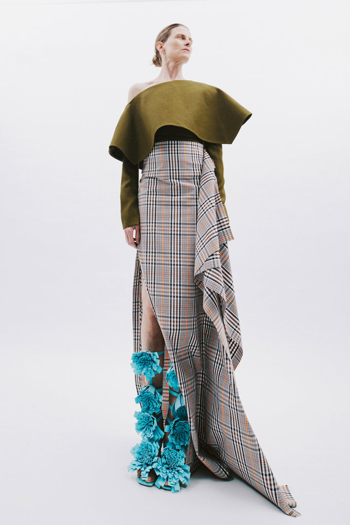 Back To Front Asymmetric Oversized Collar Top Khaki Green