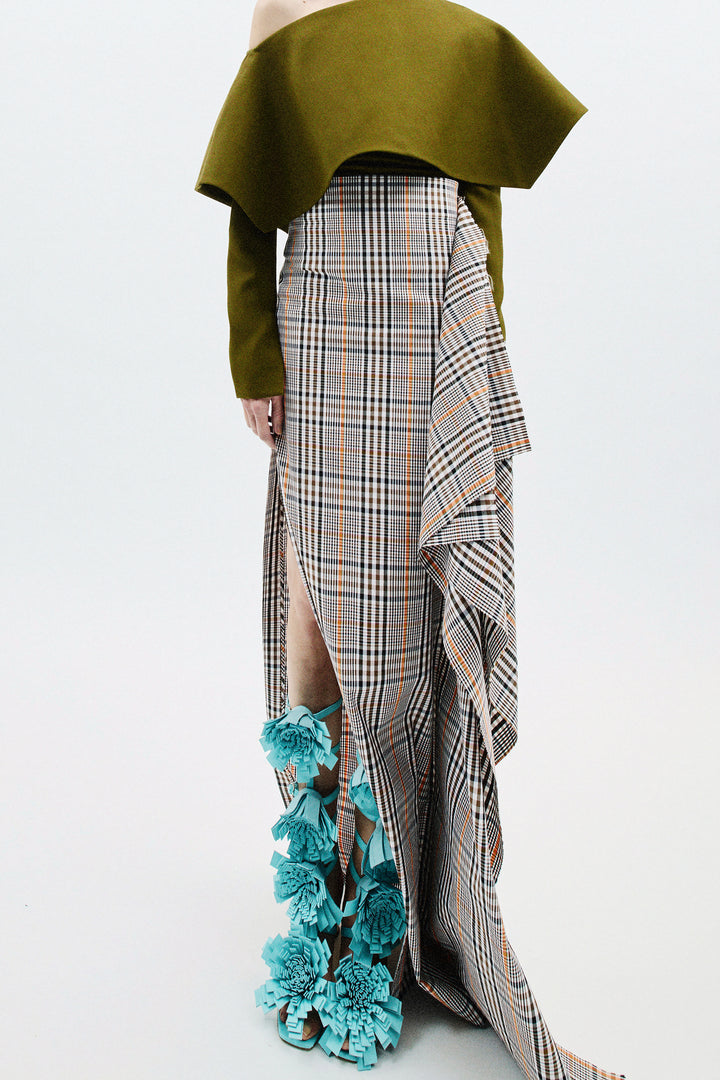 Back To Front Asymmetric Oversized Collar Top Khaki Green