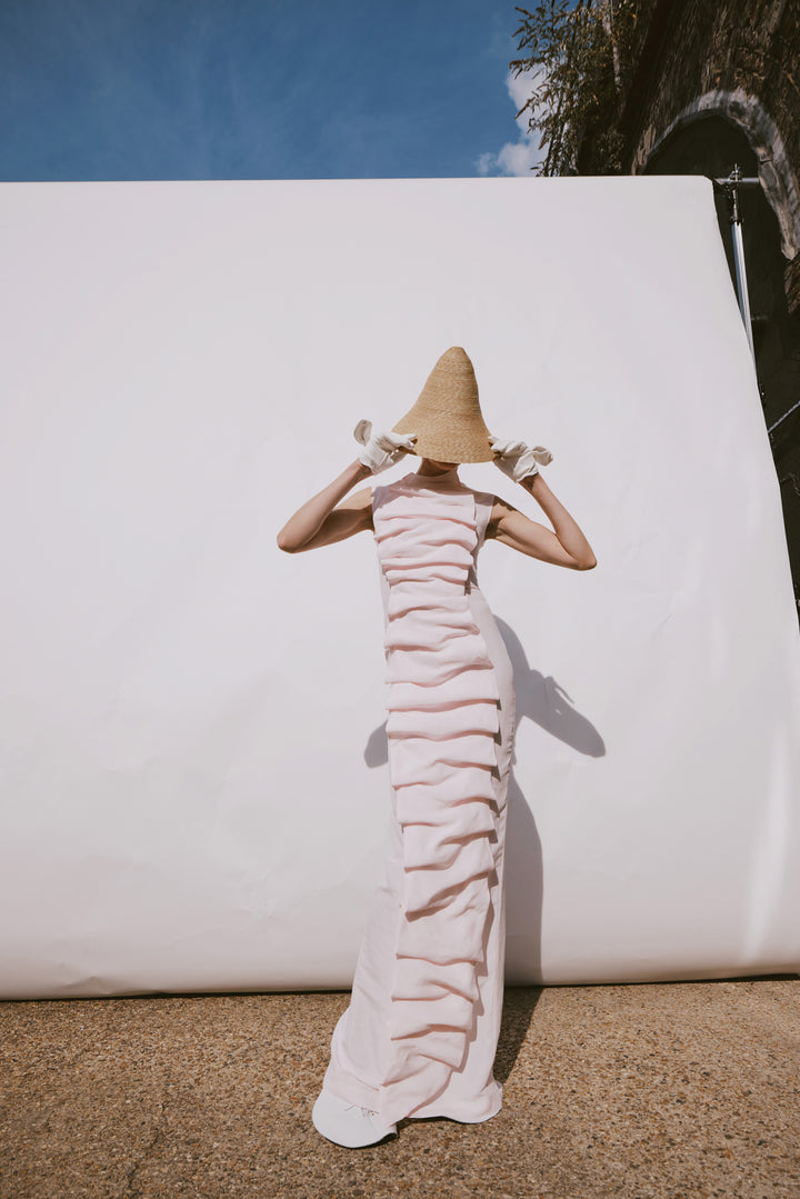 Bib-Front Maxi Dress Pale Pink