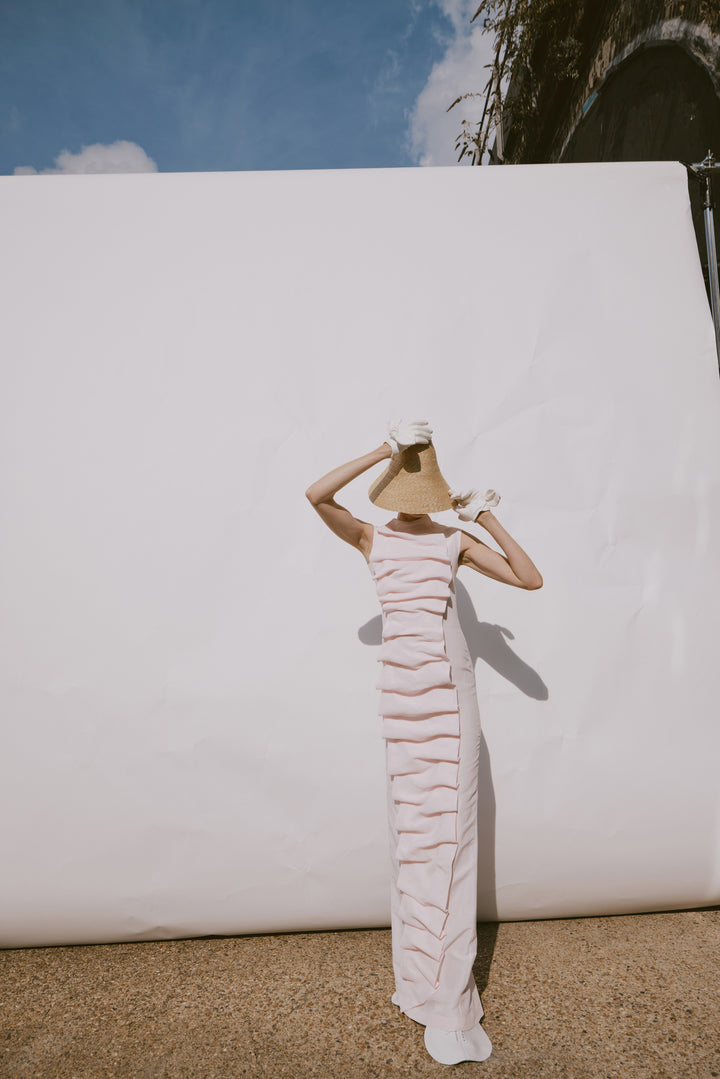 Bib-Front Maxi Dress Pale Pink