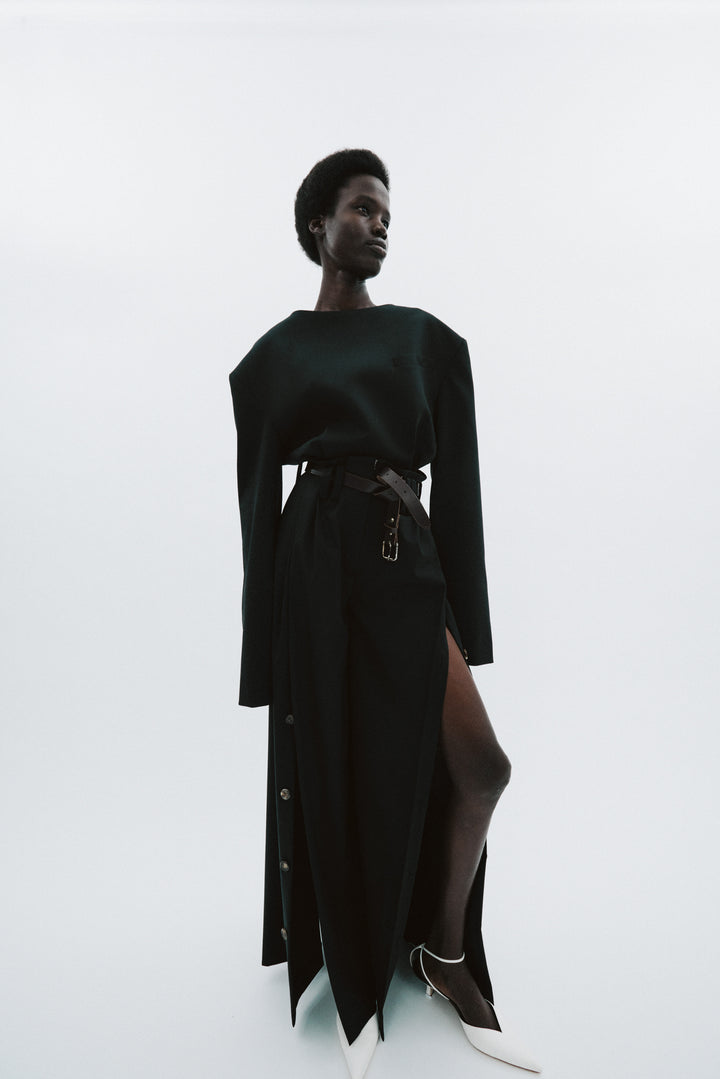 Round Neck Tailored Top Black