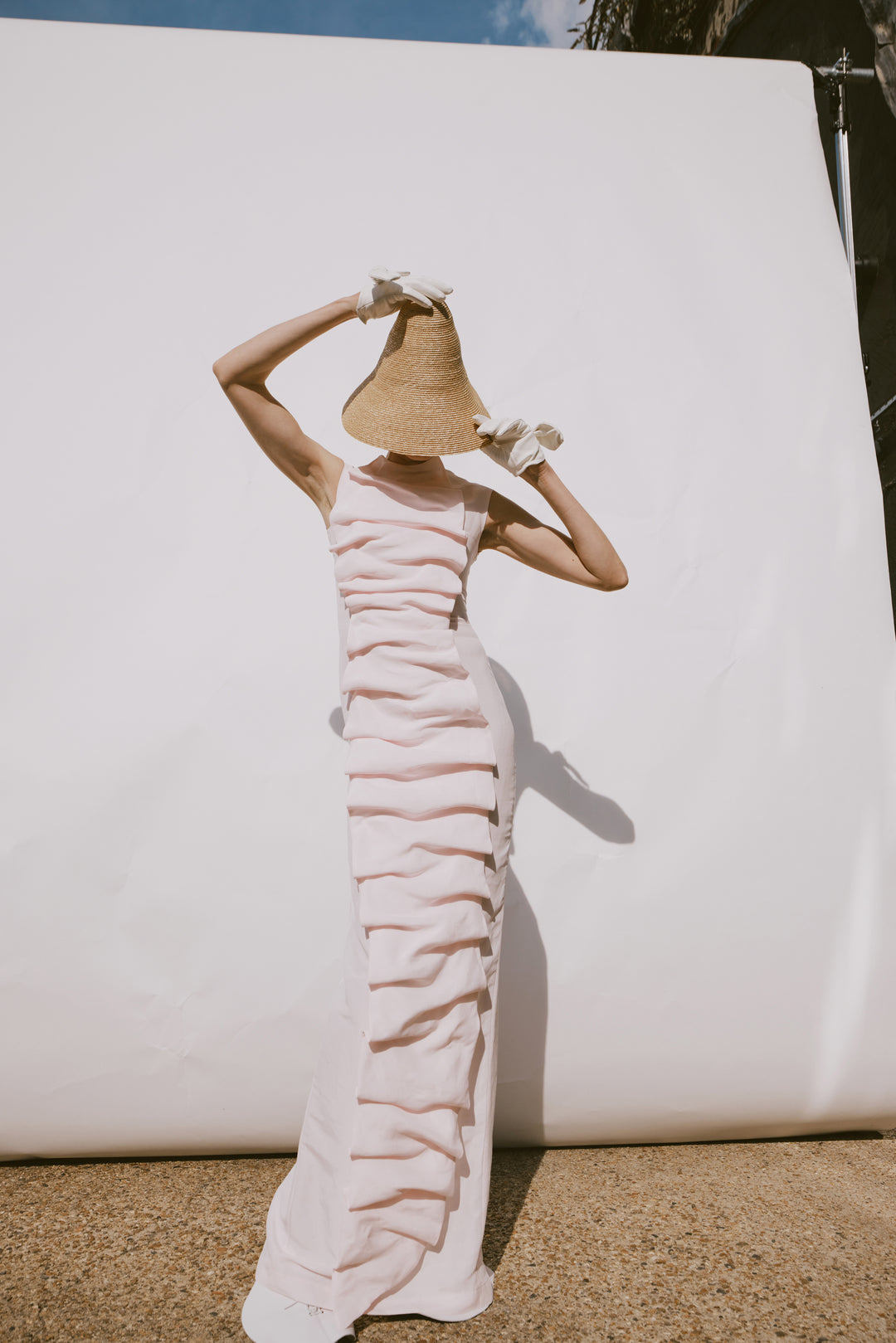 Bib-Front Maxi Dress Pale Pink