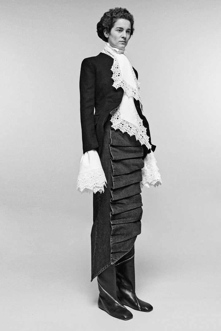 Victorian Style High Collar Top With Jabot White
