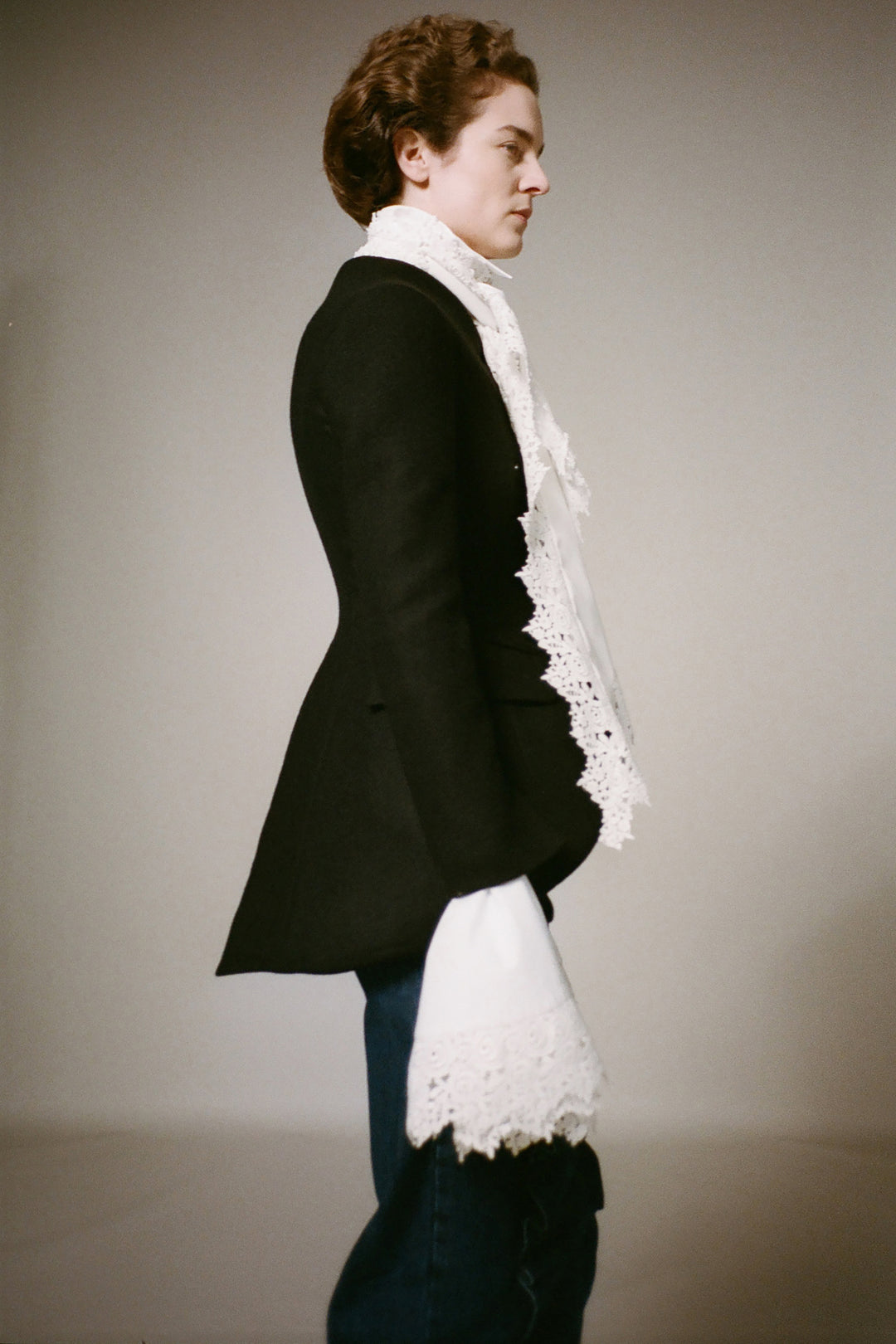Victorian Style High Collar Top With Jabot White