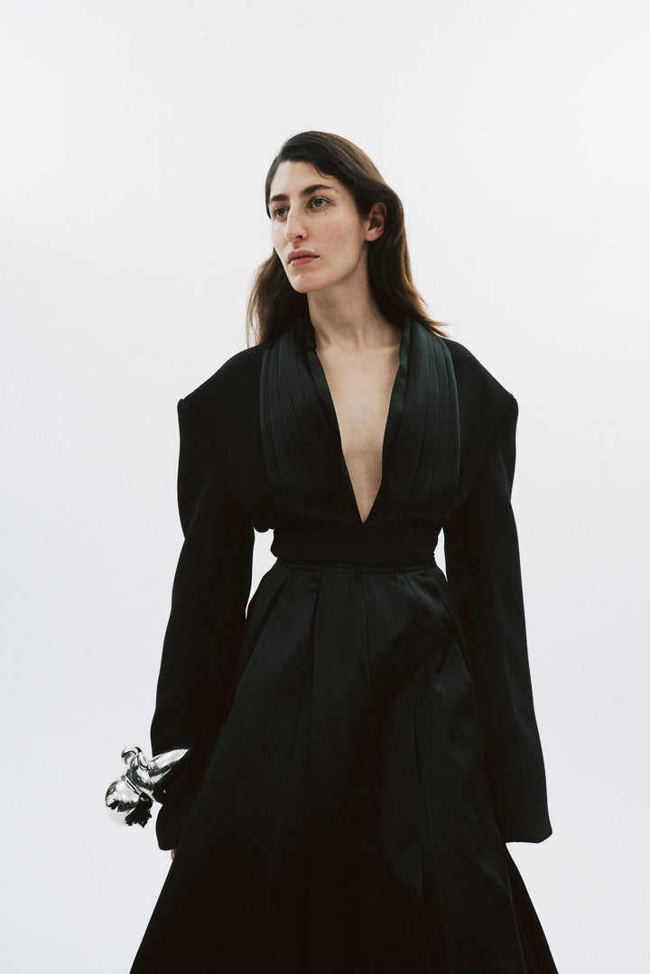 Cummerbund Collar Tuxedo Top Black