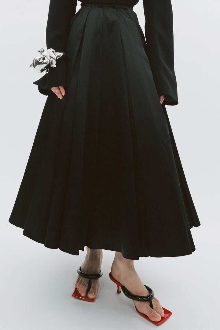 Satin Panelled Skirt Black