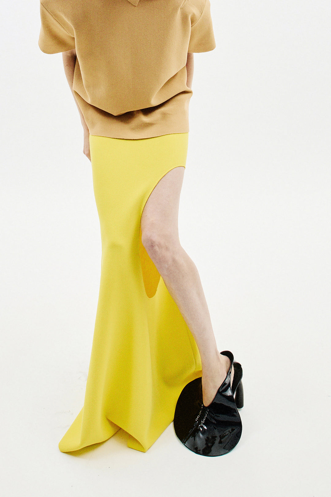 Knitted Flared Skirt With Cutout Yellow