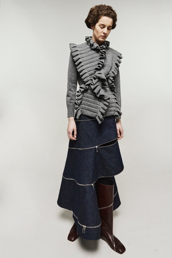 Knitted Jumper With Front Panels Mid Grey Melange