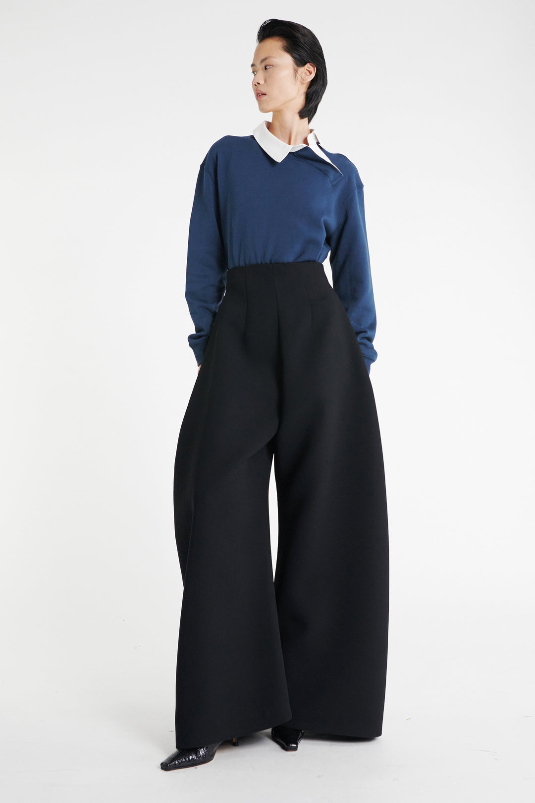 High Rise Rounded Trousers Black