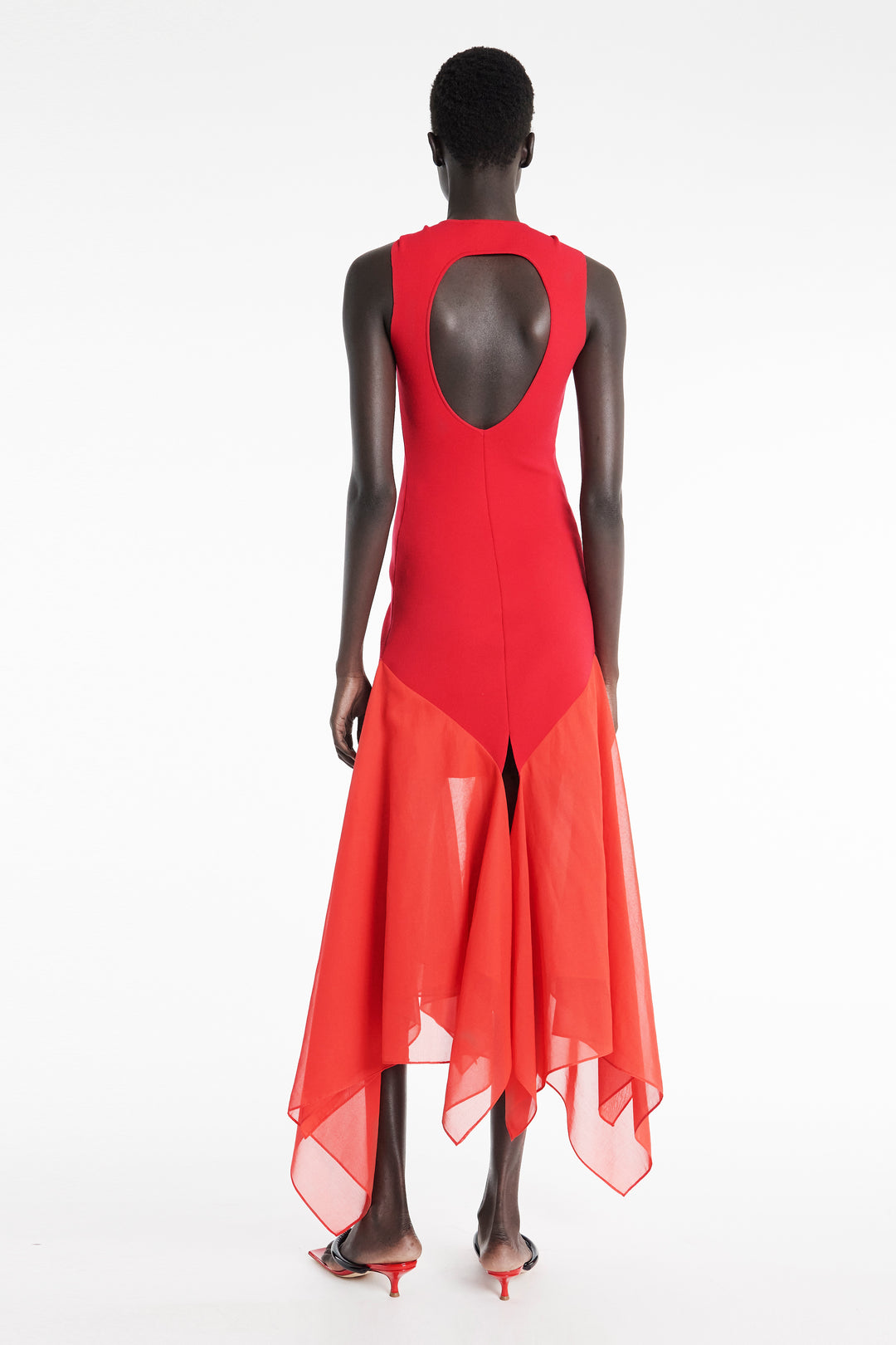 Knit Dress With Organza Inserts Red