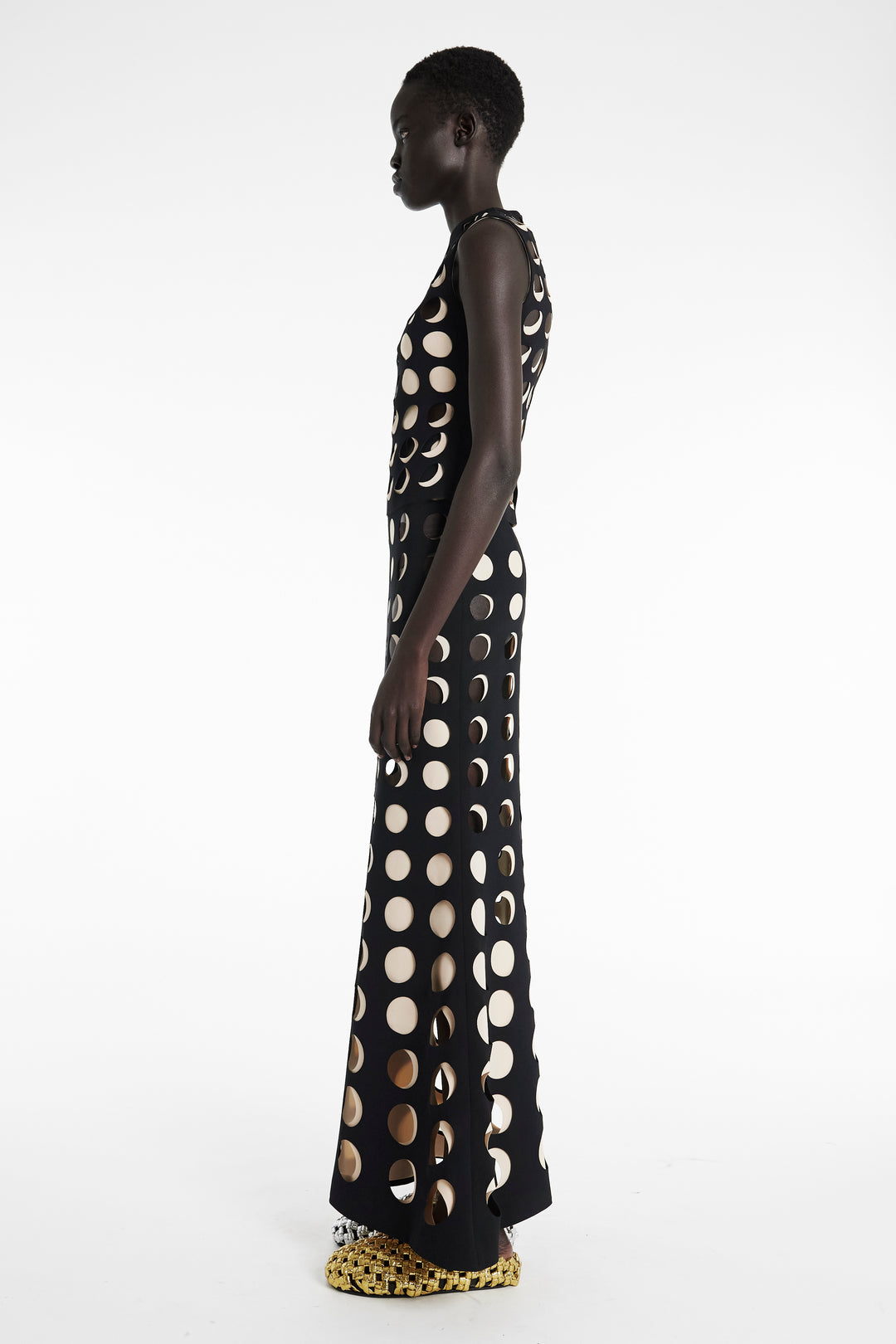 Top With Layered Circular Cutouts Black Nude