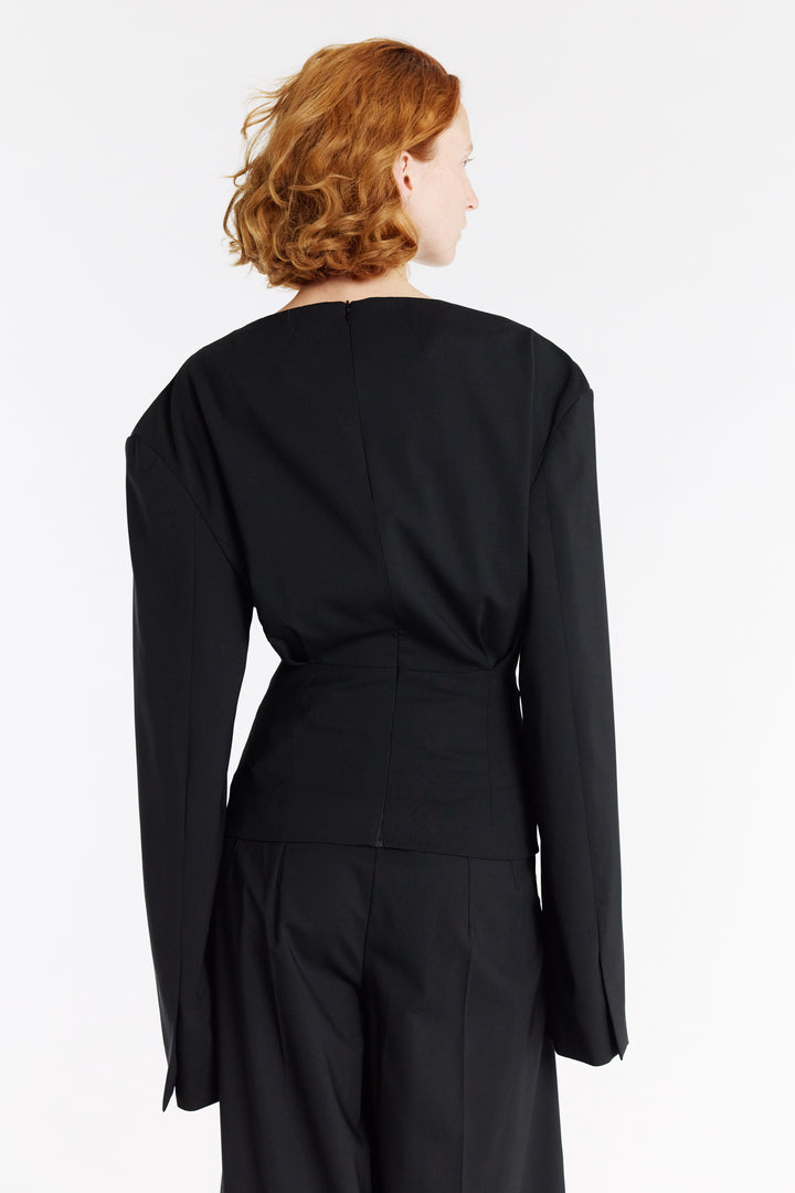 Round Neck Tailored Top Black