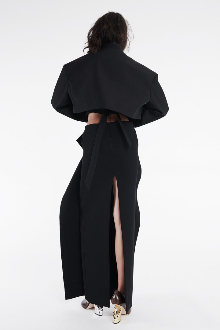Long Hip Panelled Skirt Black